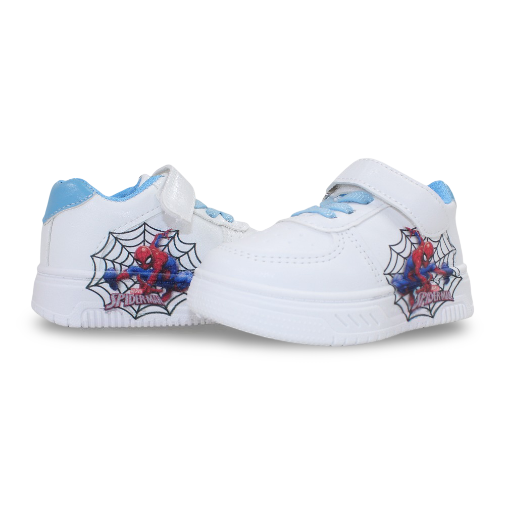 Baby Boys Leather Sneakers – Baby Blue with Spider-Man Print
