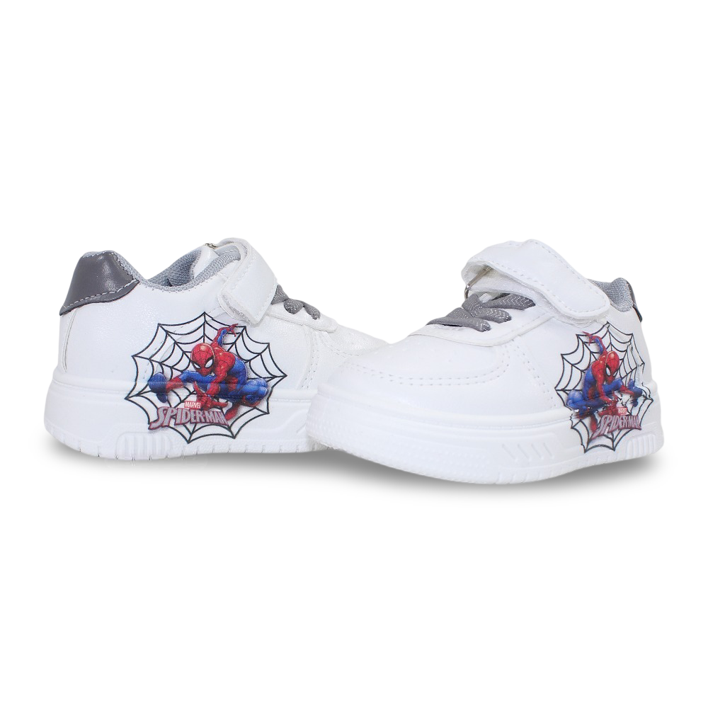 Baby Boys Leather Sneakers – Grey with Spider-Man Print
