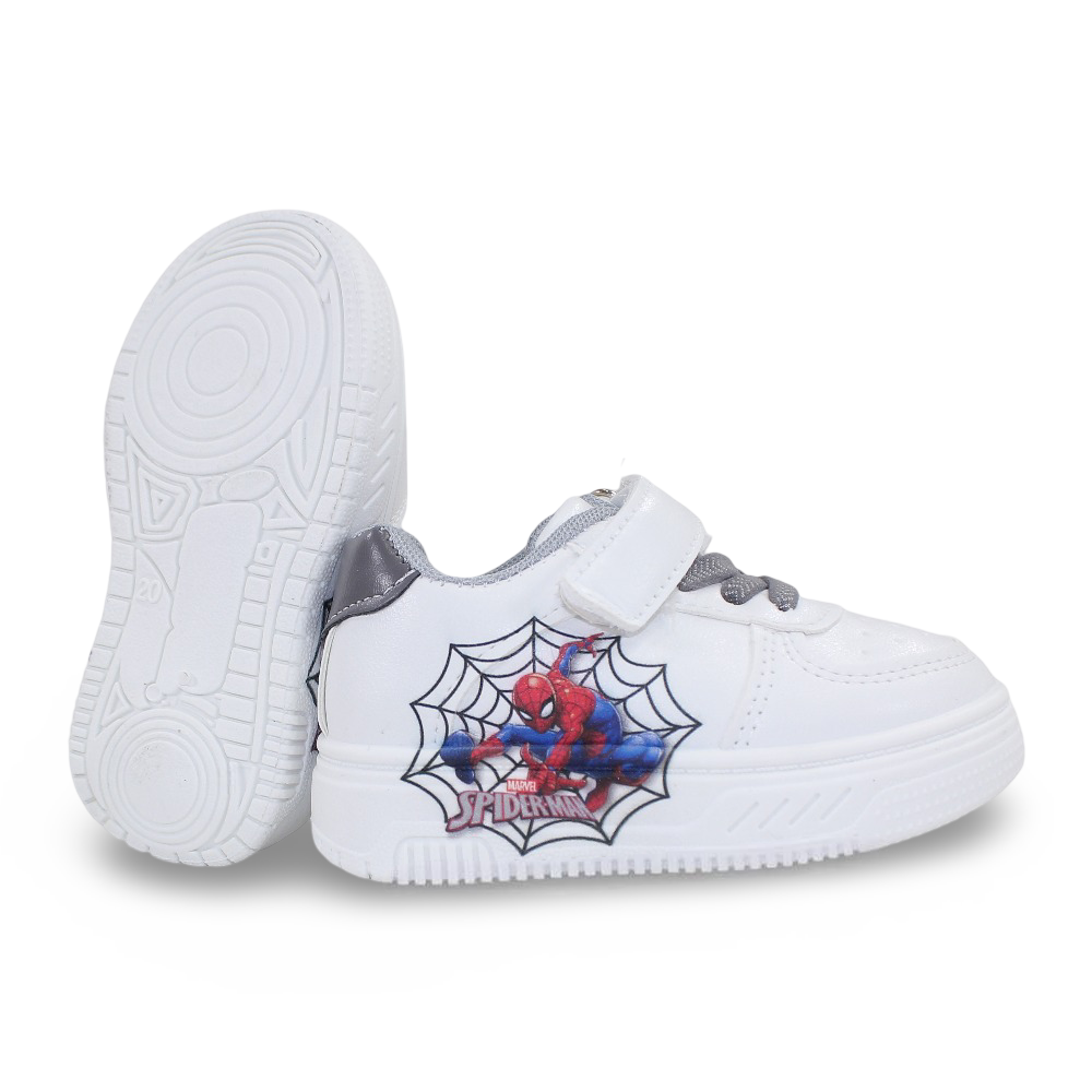Baby Boys Leather Sneakers – Grey with Spider-Man Print