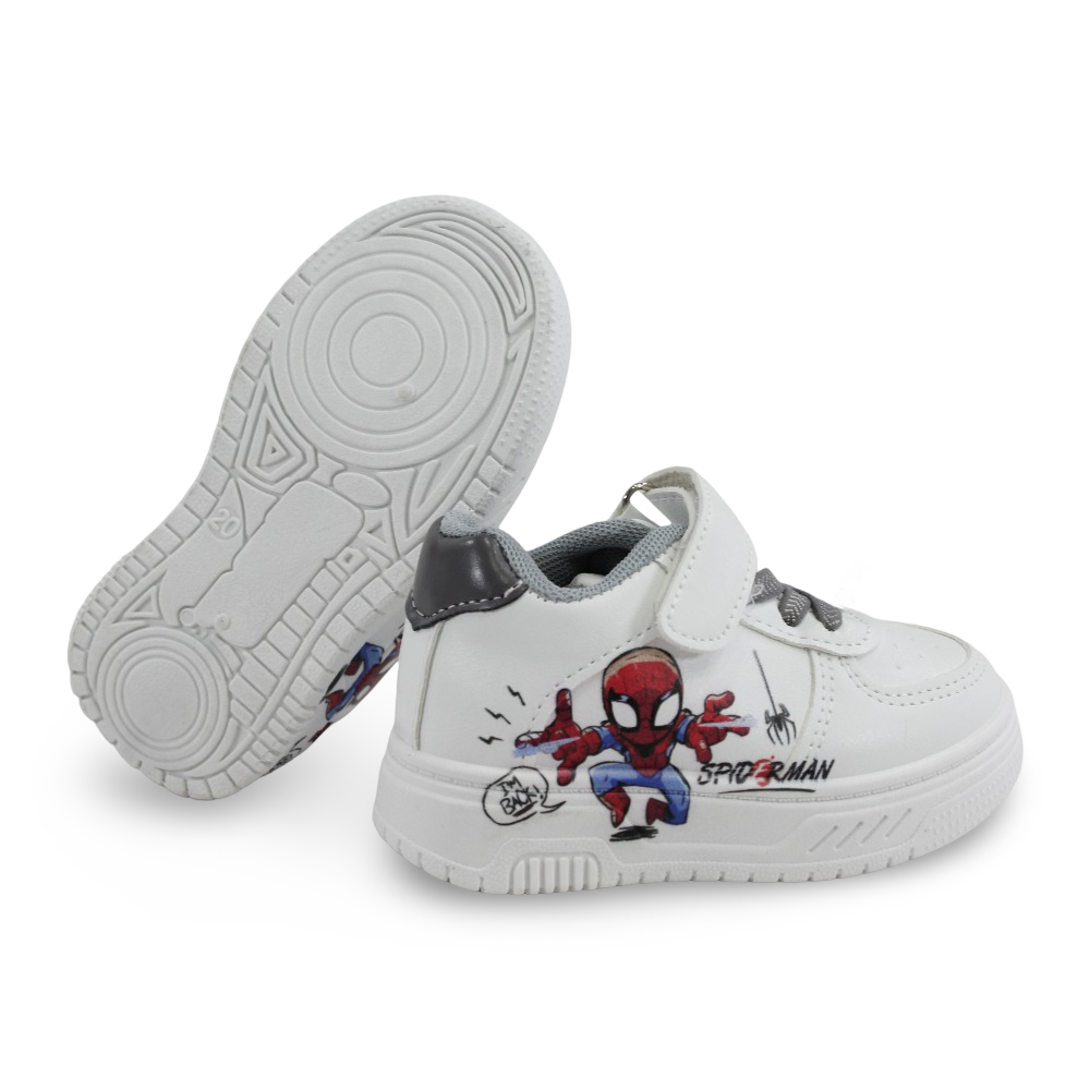 Baby Boys Leather Sneakers – Grey with Spider-Man Print