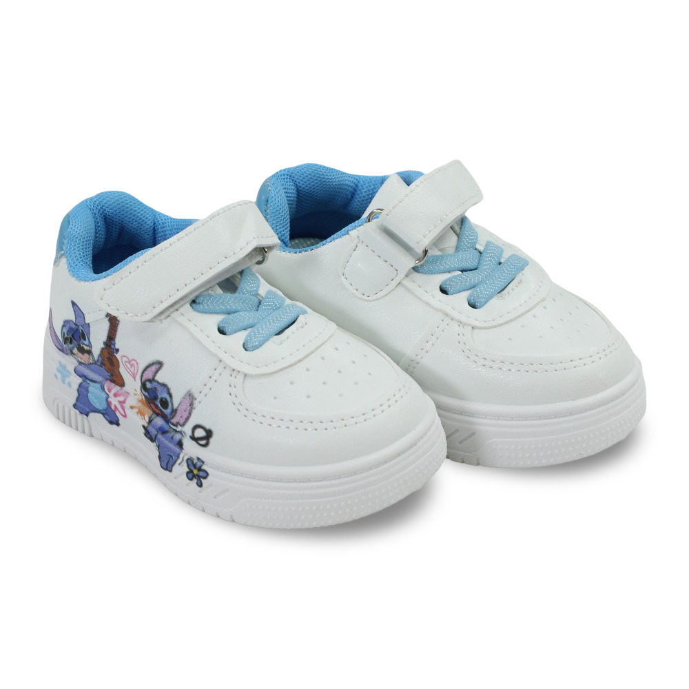 Baby Girls Leather Sneakers – Light Blue with Stitch Print - Clothing - Cherries