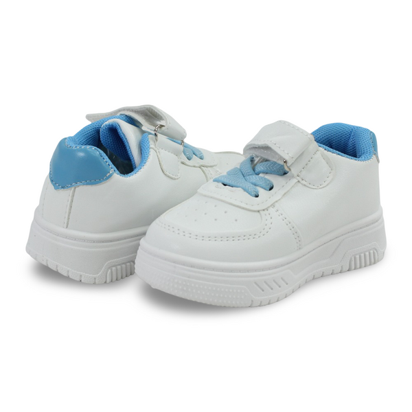 Baby Girls Leather Sneakers – Light Blue with Stitch Print