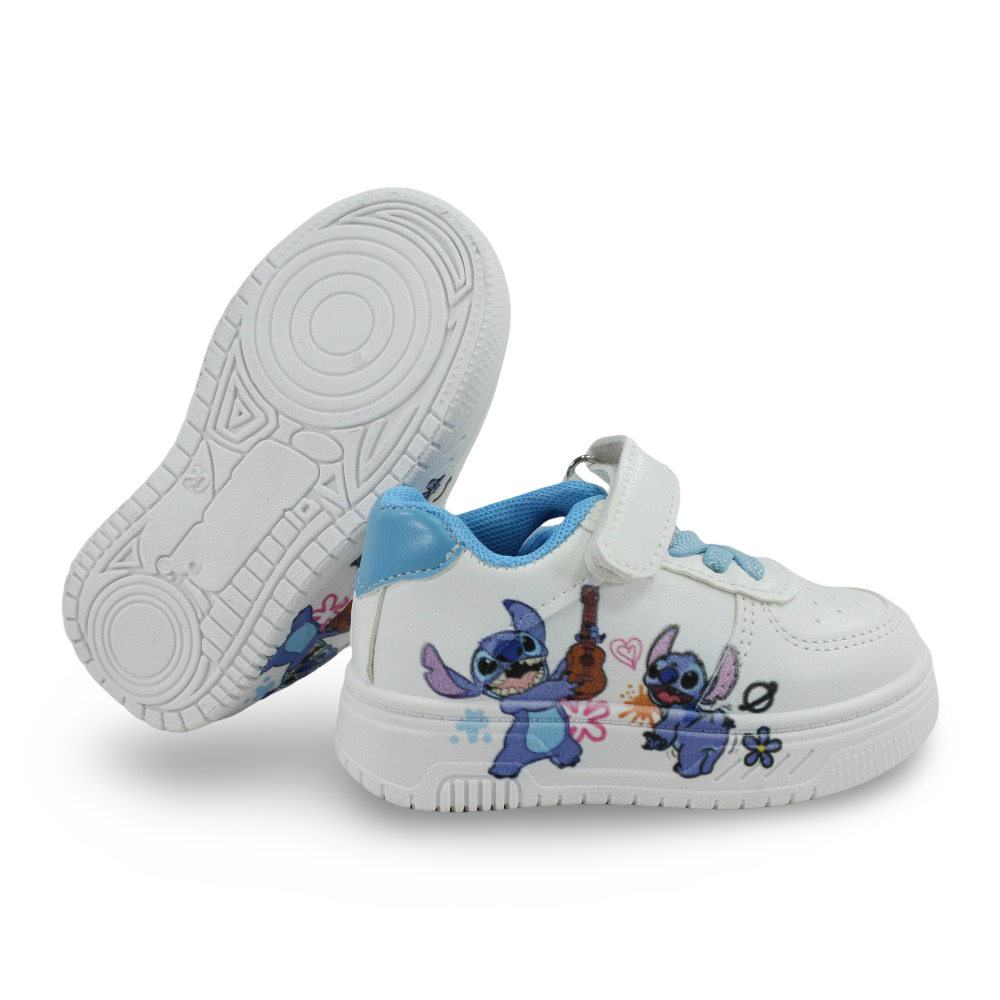 Baby Girls Leather Sneakers – Light Blue with Stitch Print