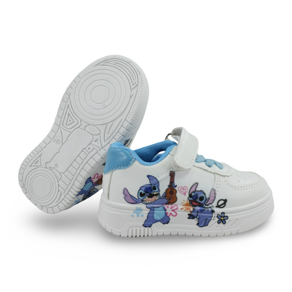 Baby Girls Leather Sneakers – Light Blue with Stitch Print