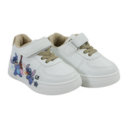 Baby Girls Leather Sneakers  – Coffee with Stitch Print