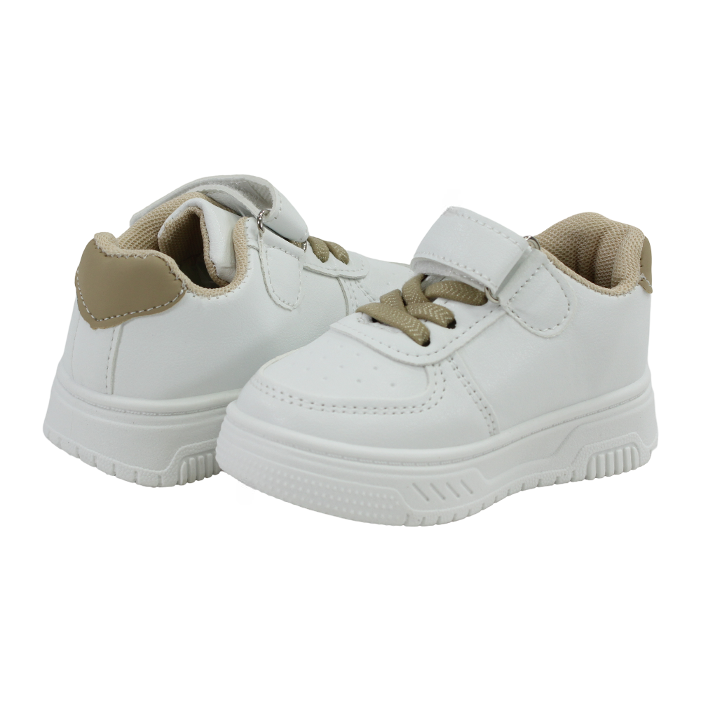 Baby Girls Leather Sneakers  – Coffee with Stitch Print