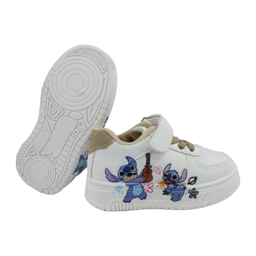 Baby Girls Leather Sneakers  – Coffee with Stitch Print