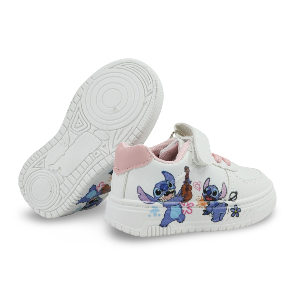 Baby Girls Leather Sneakers – Pink with Stitch Print