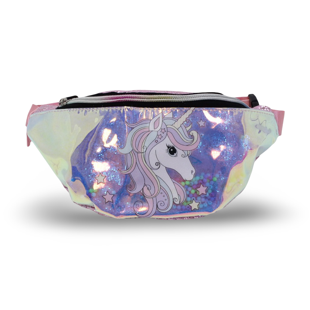 Waist Bag – Glitter Pink & Salmon with Unicorn Design