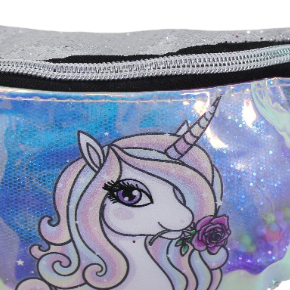 Waist Bag – Glitter Silver with Unicorn Design