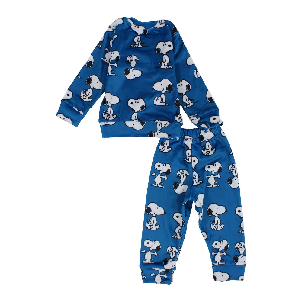 Baby Boys Velvet Thermal Set - Blue with Dogs Print