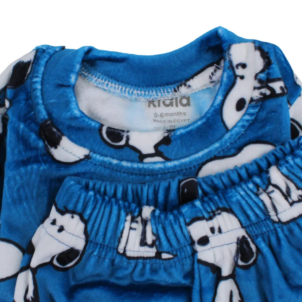 Baby Boys Velvet Thermal Set - Blue with Dogs Print