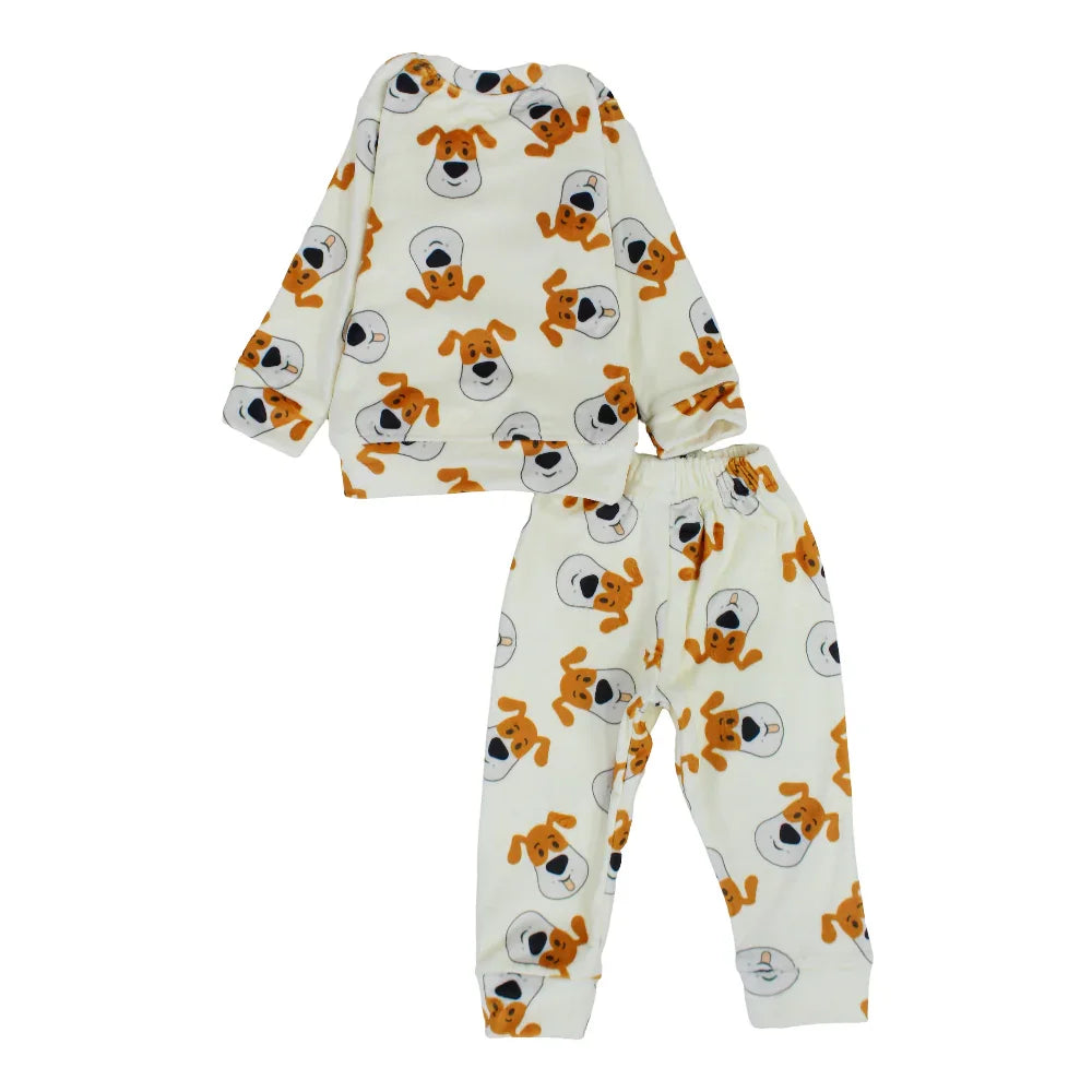 Baby Boys Velvet Thermal Set – Off-White with Dogs Print