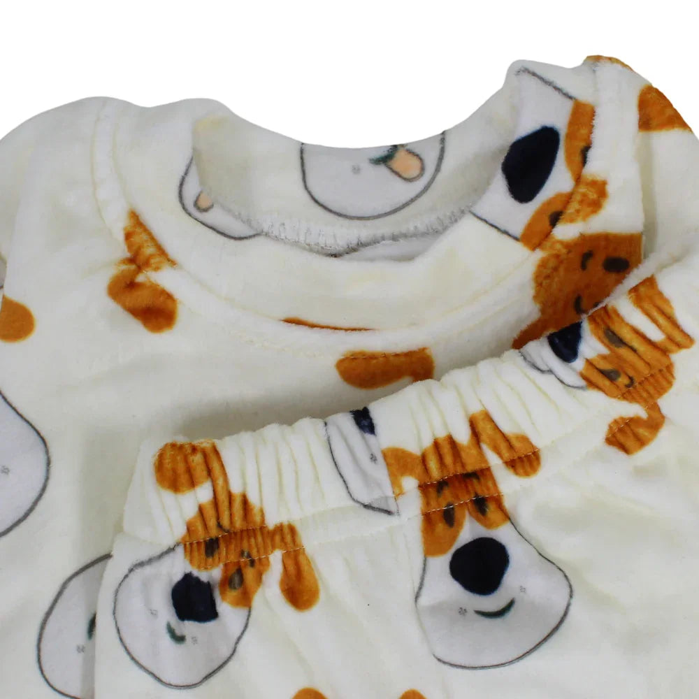 Baby Boys Velvet Thermal Set – Off-White with Dogs Print