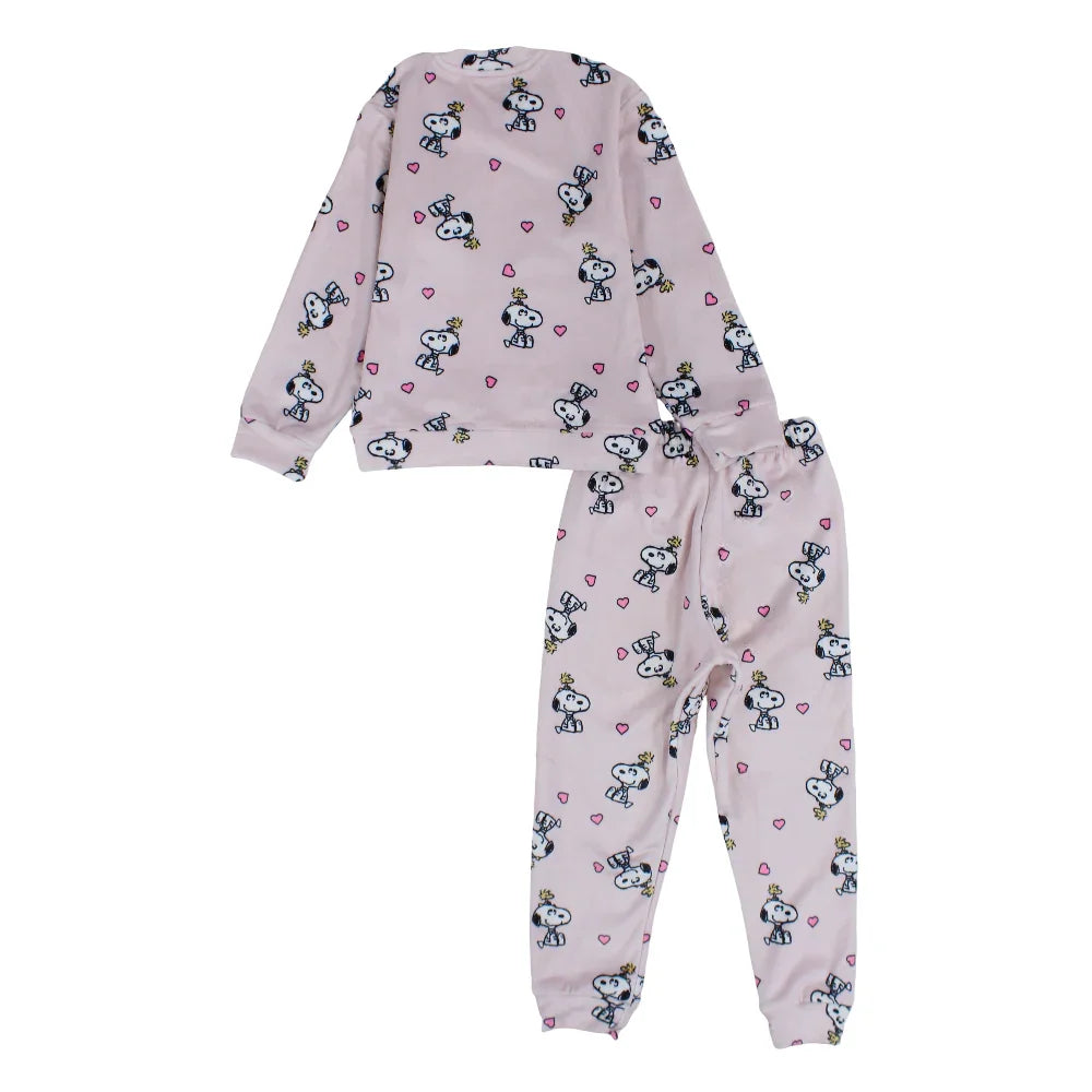 Baby Girls Velvet Thermal Set - Pink with Snoopy Print