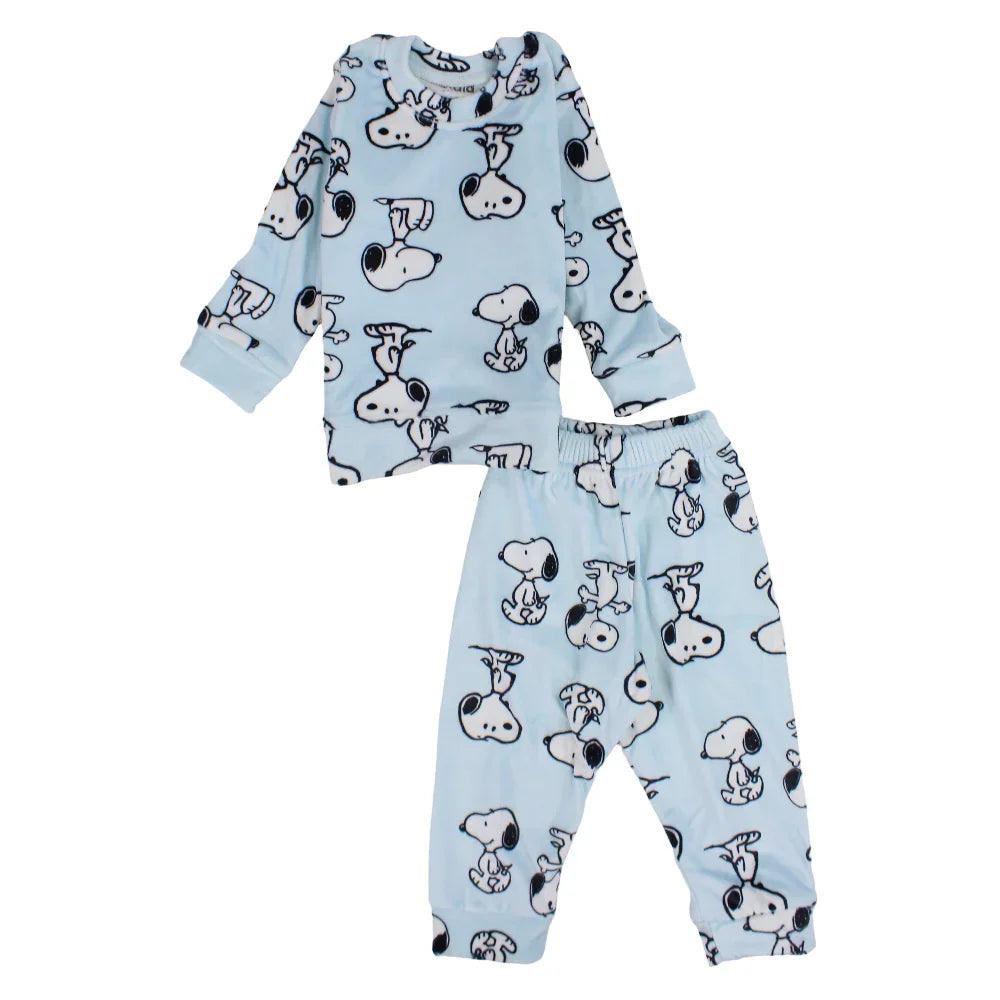 Baby Boys Velvet Thermal Set - Aqua with Snoopy Print