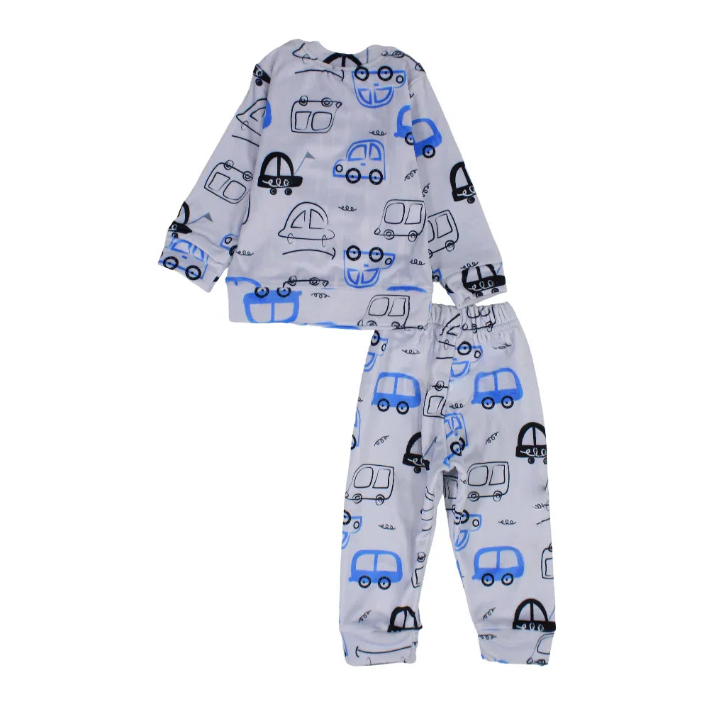 Baby Boys Velvet Thermal Set – Grey with Cars Print