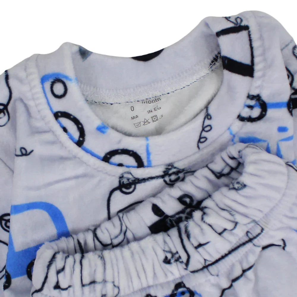 Baby Boys Velvet Thermal Set – Grey with Cars Print