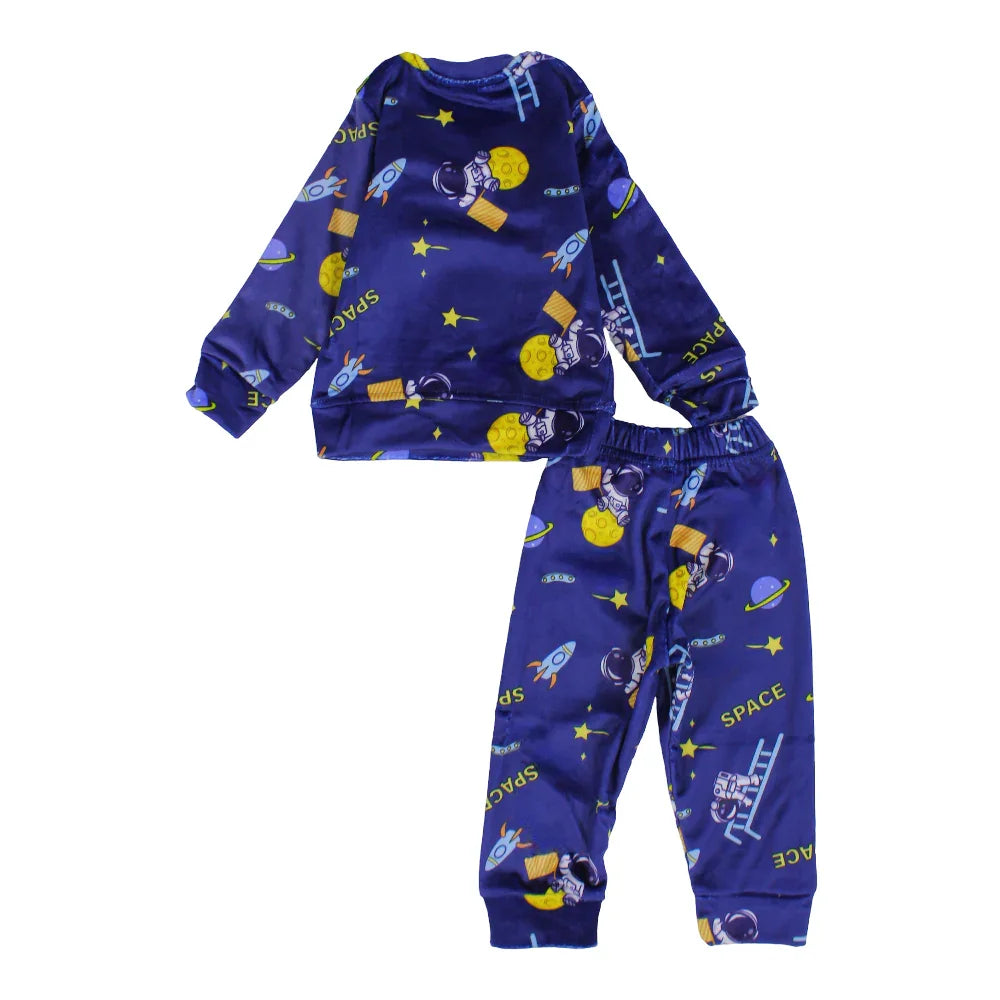 Baby Boys Velvet Thermal set - Blue with Astronaut Print