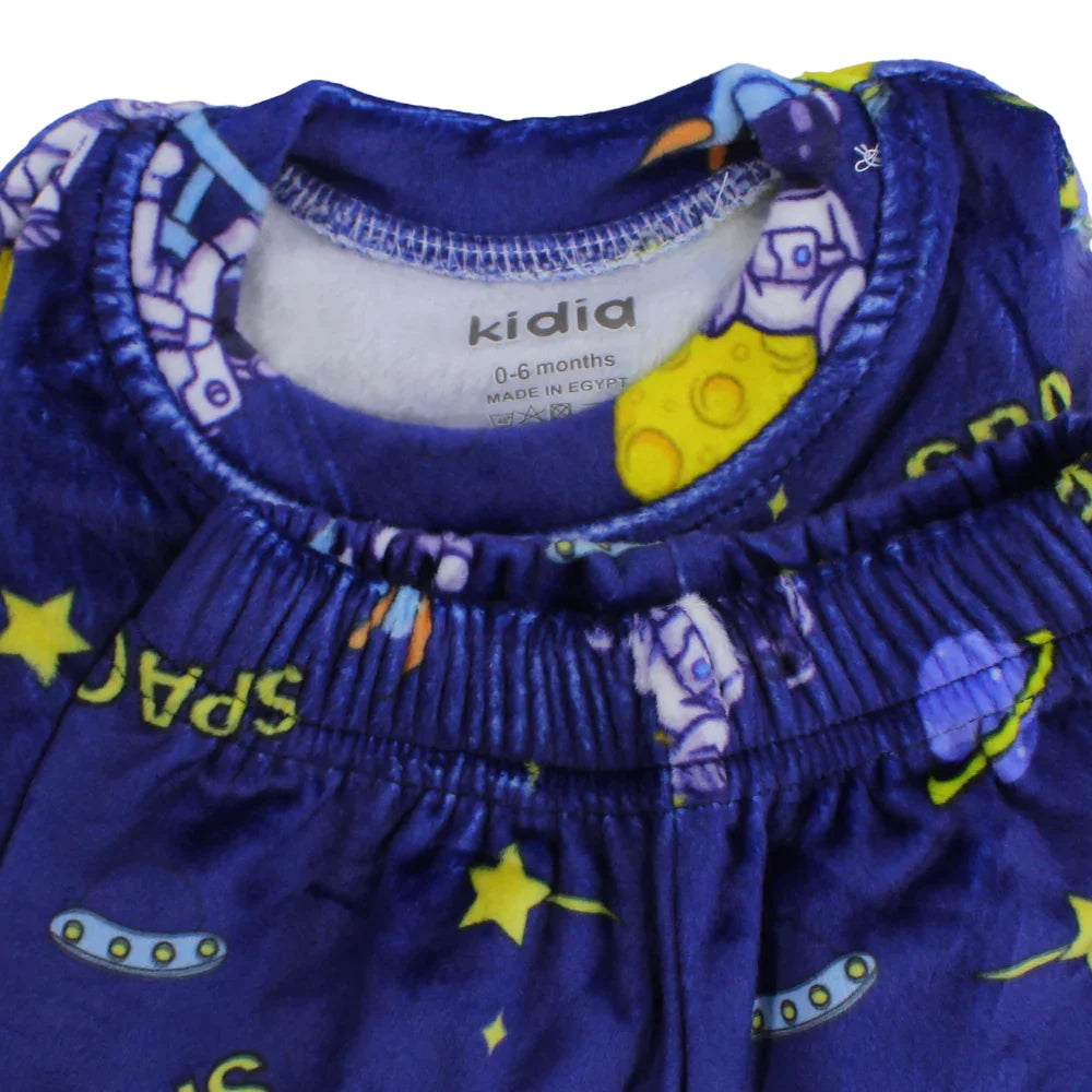 Baby Boys Velvet Thermal set - Blue with Astronaut Print