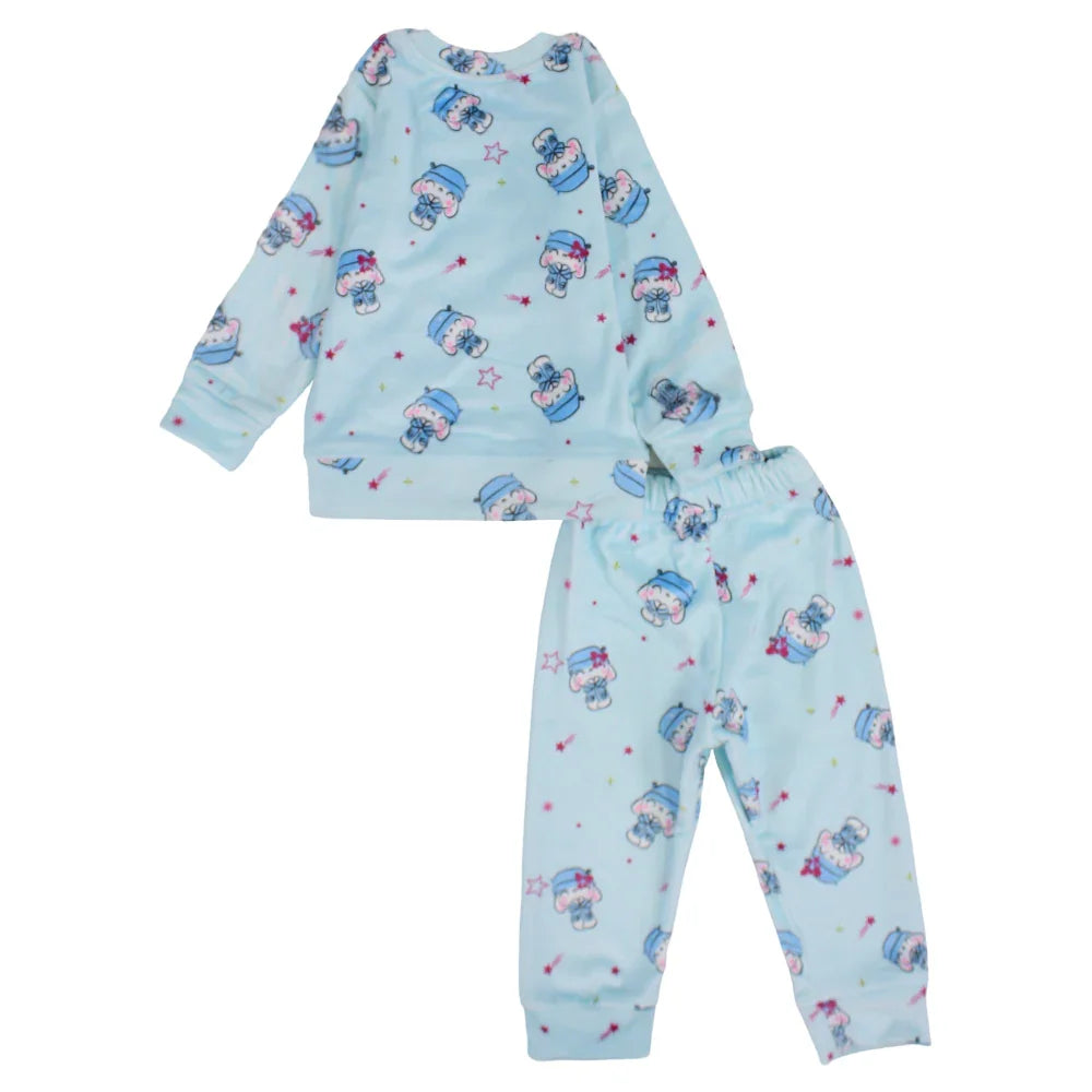 Baby Girls Velvet Thermal Set - Aqua with Cute Bunny Print