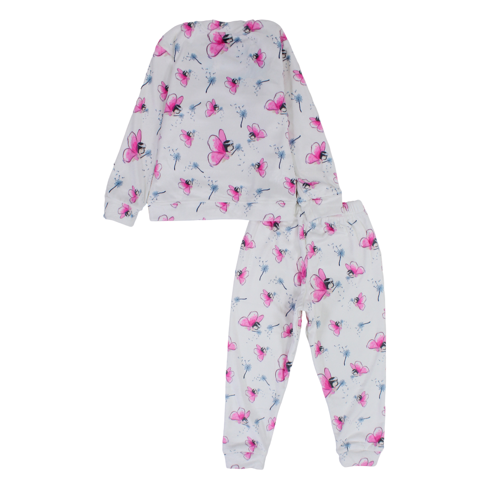 Baby Girls Velvet Thermal Set – White & Pink with Butterflies Print