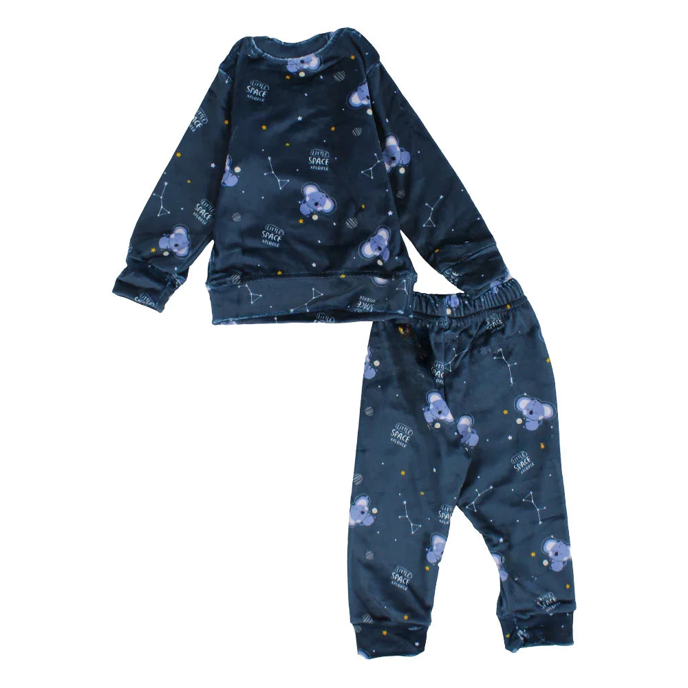 Baby Boys Velvet Thermal Set - Dark Blue with Sleepy Koala Print