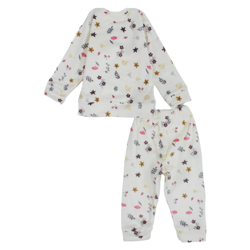Baby Girls Velvet Thermal Set – Off-White with Flowers Print