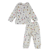Baby Girls Velvet Thermal Set – Off-White with Flowers Print