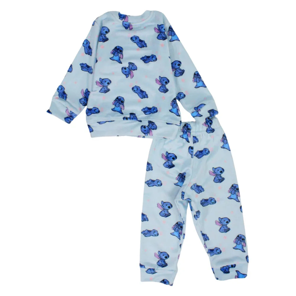 Baby Girls Velvet Thermal Set - Aqua with Stitch Print
