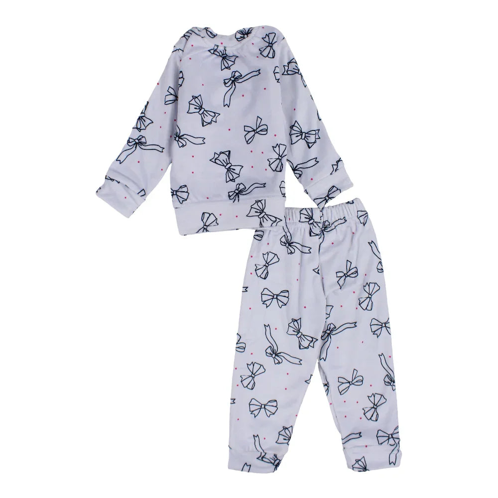 Baby Girls Velvet Thermal Set - Grey with Bows Print