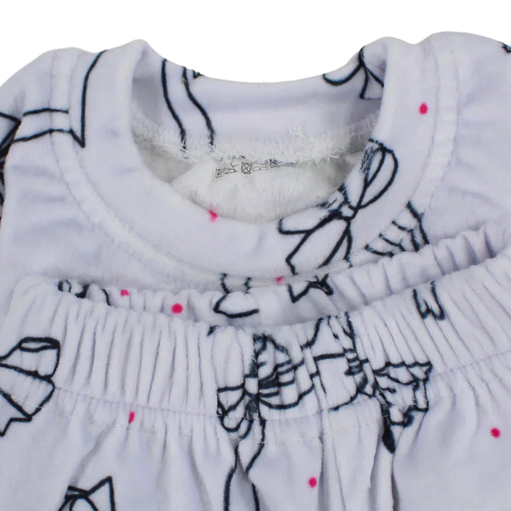 Baby Girls Velvet Thermal Set - Grey with Bows Print