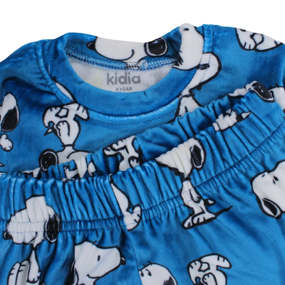 Boys Velvet Thermal Set - Blue with Snoopy Print