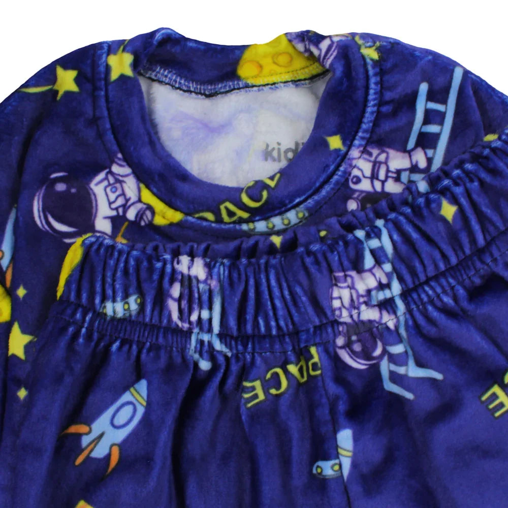 Boys Velvet Thermal Set - Dark Blue with Astronaut Print