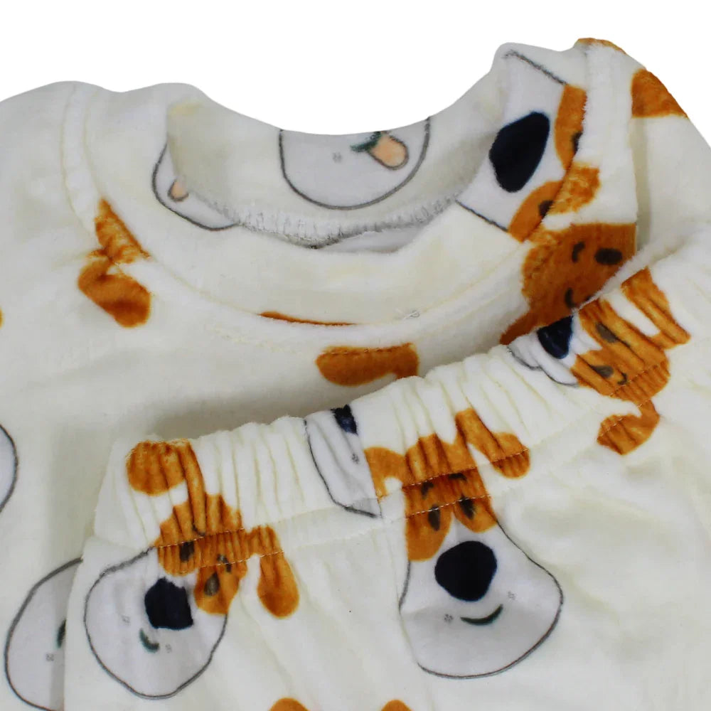 Boys Velvet Thermal Set – Off-White with Dog Print