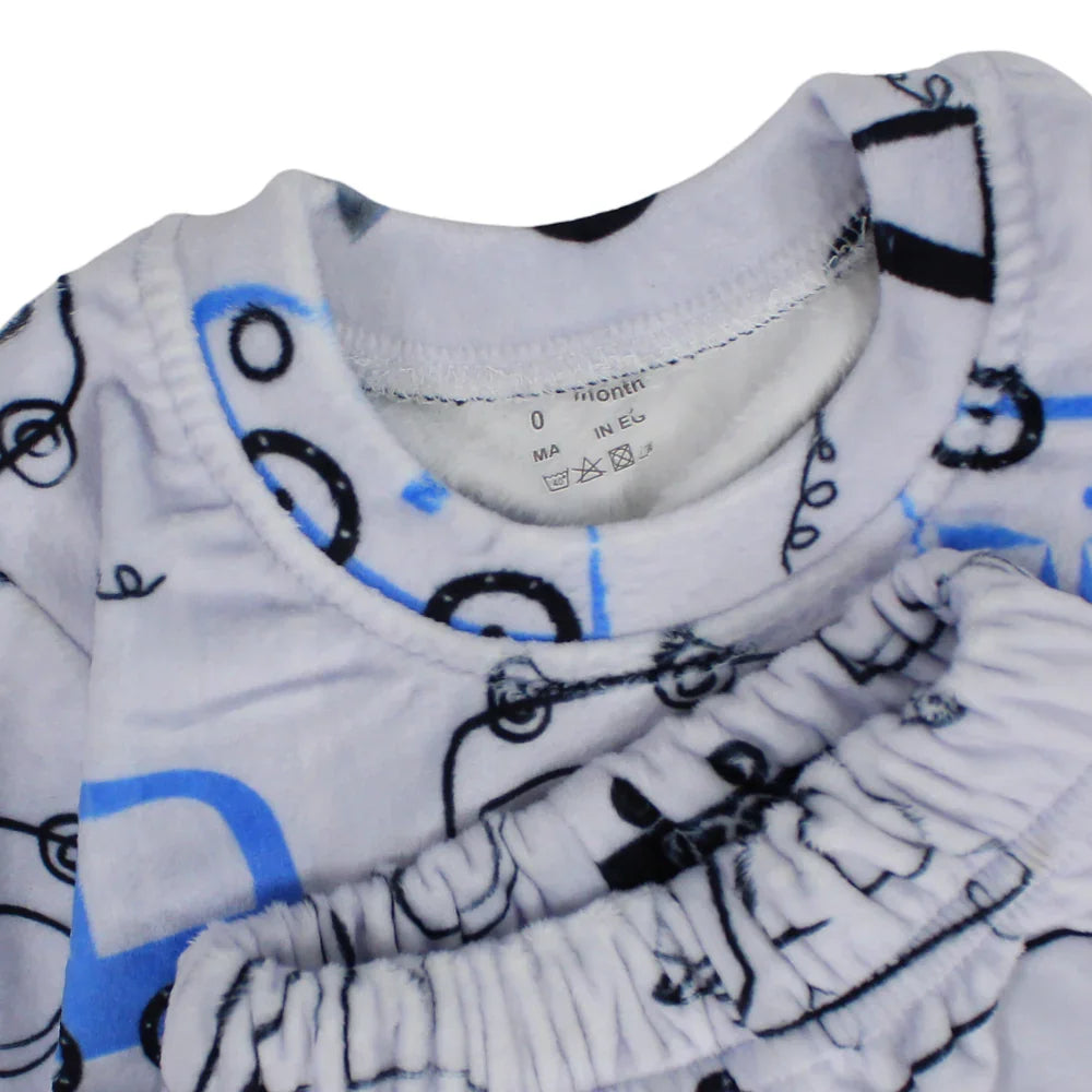 Boys Velvet Thermal Set – Grey with Cars Print