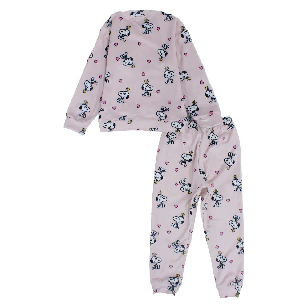 Girls Velvet Thermal Set - Pink with Snoopy Print