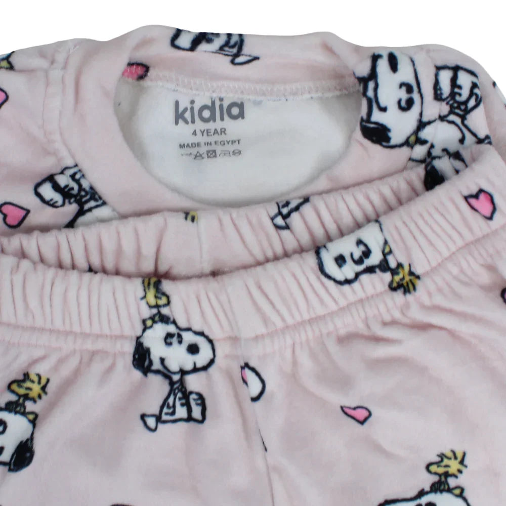 Girls Velvet Thermal Set - Pink with Snoopy Print