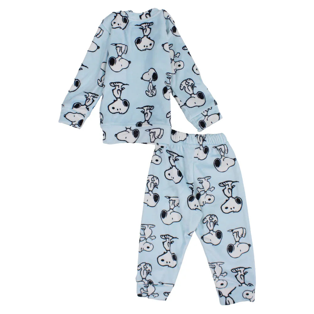 Boys Velvet Thermal Set - Aqua with Snoopy Print