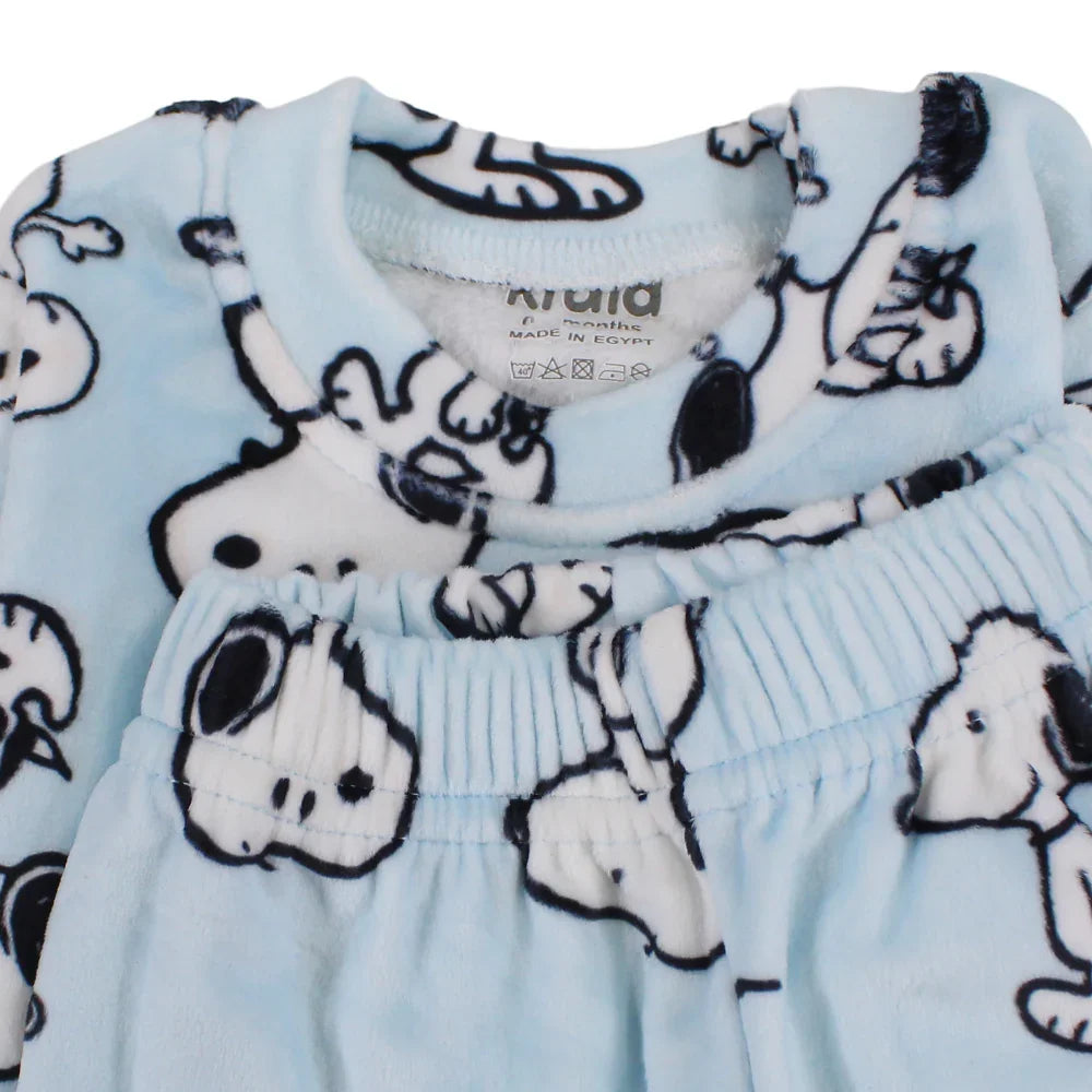 Boys Velvet Thermal Set - Aqua with Snoopy Print