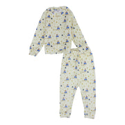 Boys Velvet Thermal Set – Off-White with Cars Print