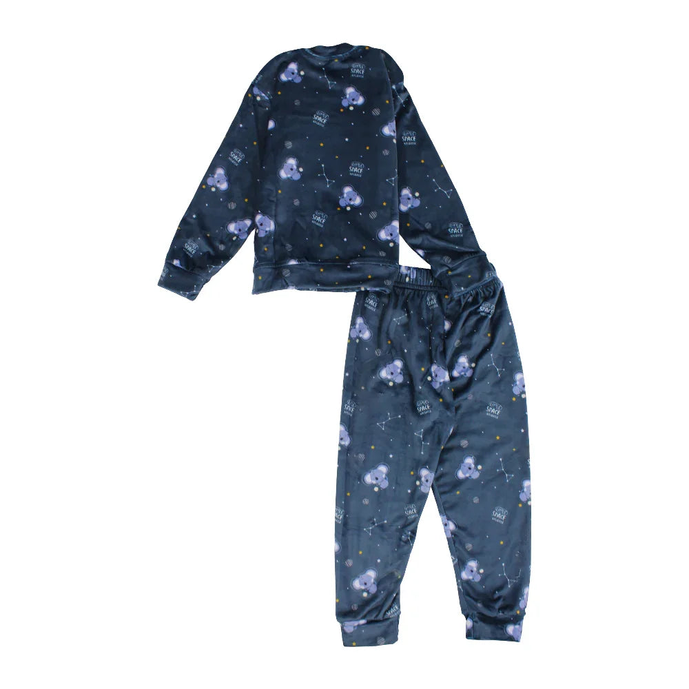 Boys Velvet Thermal Set - Dark Blue with Sleepy Koala Print