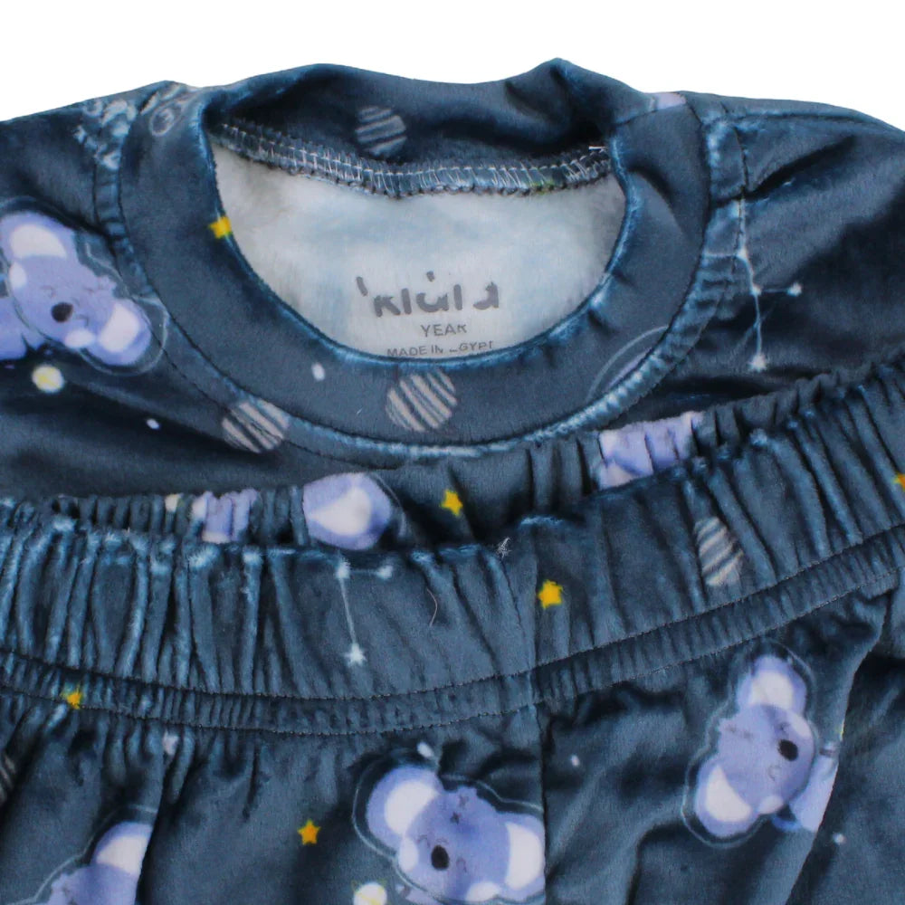 Boys Velvet Thermal Set - Dark Blue with Sleepy Koala Print
