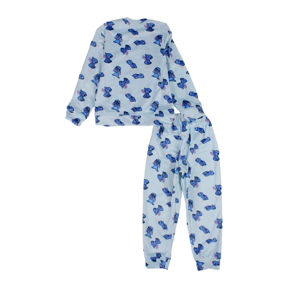 Girls Velvet Thermal Set - Aqua with Stitch Print