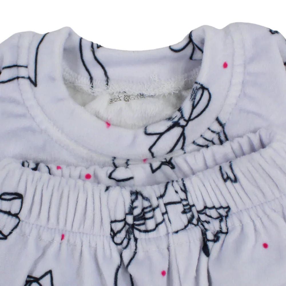 Girls Velvet Thermal Set - Grey with Bows Print