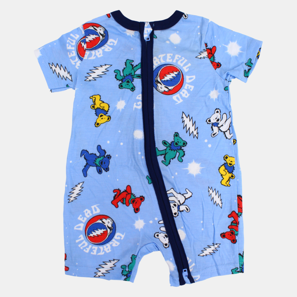 Baby Boys Cotton Romper – Blue with Teddy Bear Print