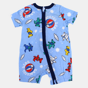 Baby Boys Cotton Romper – Blue with Teddy Bear Print