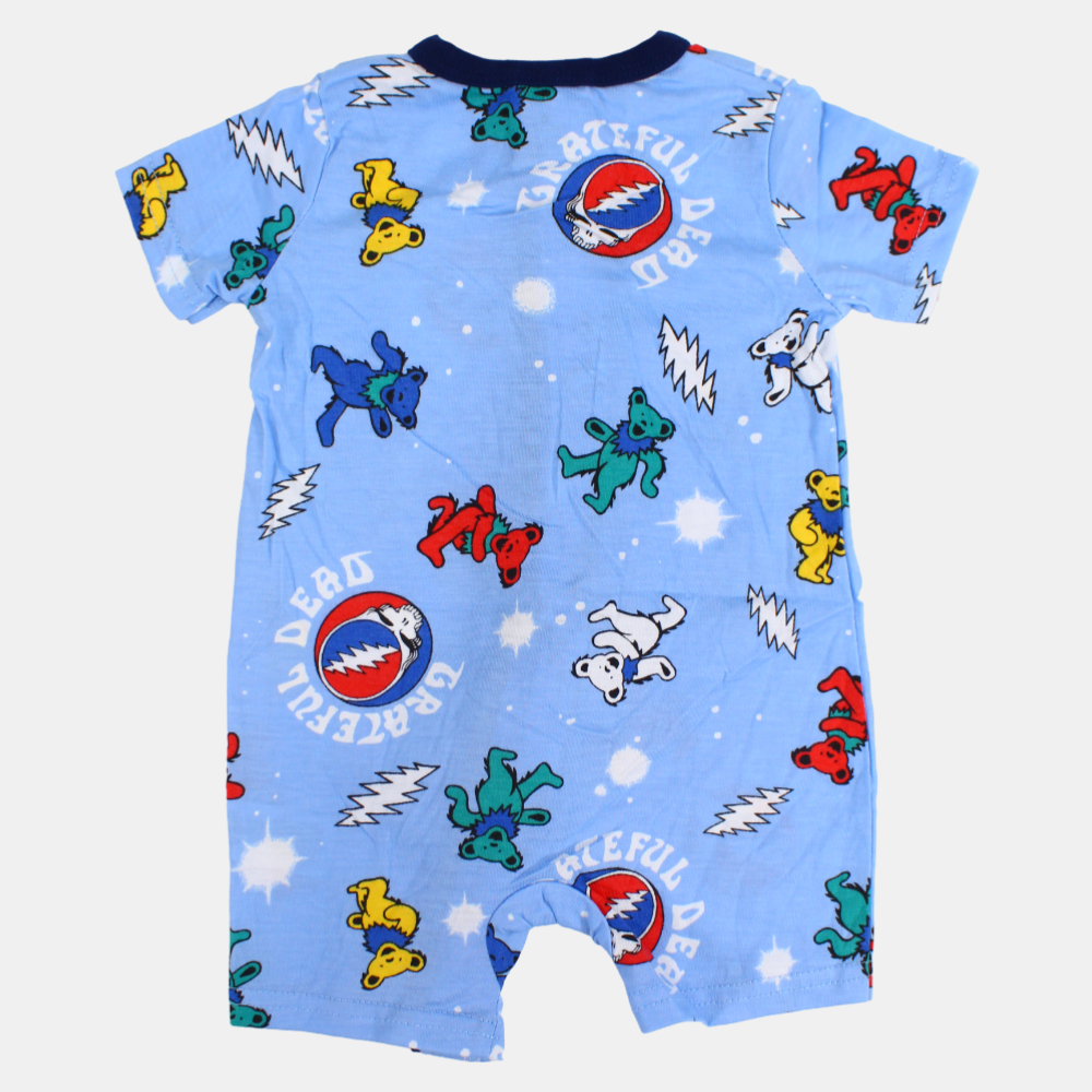 Baby Boys Cotton Romper – Blue with Teddy Bear Print