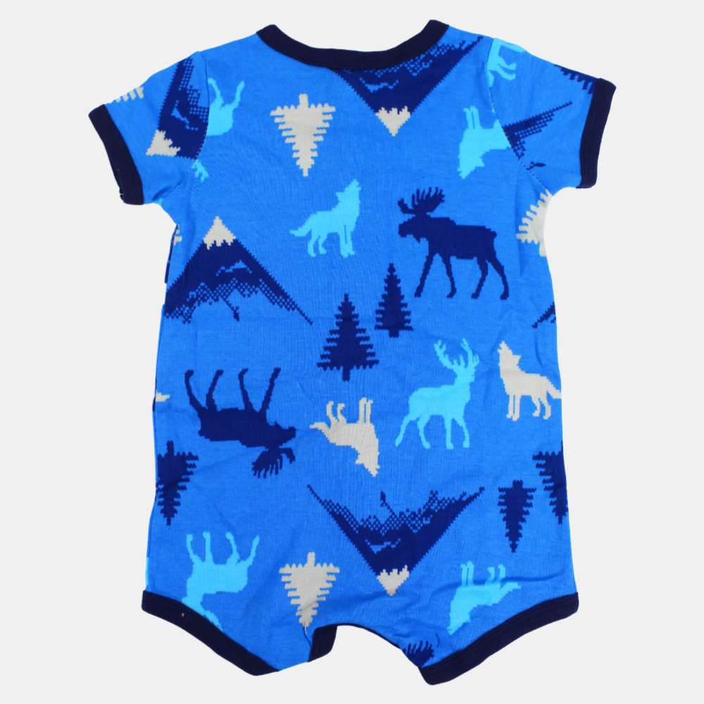 Baby Boys Cotton Romper – Blue with Wolf Design