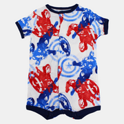 Baby Boys Cotton Romper – White with Captain America Design
